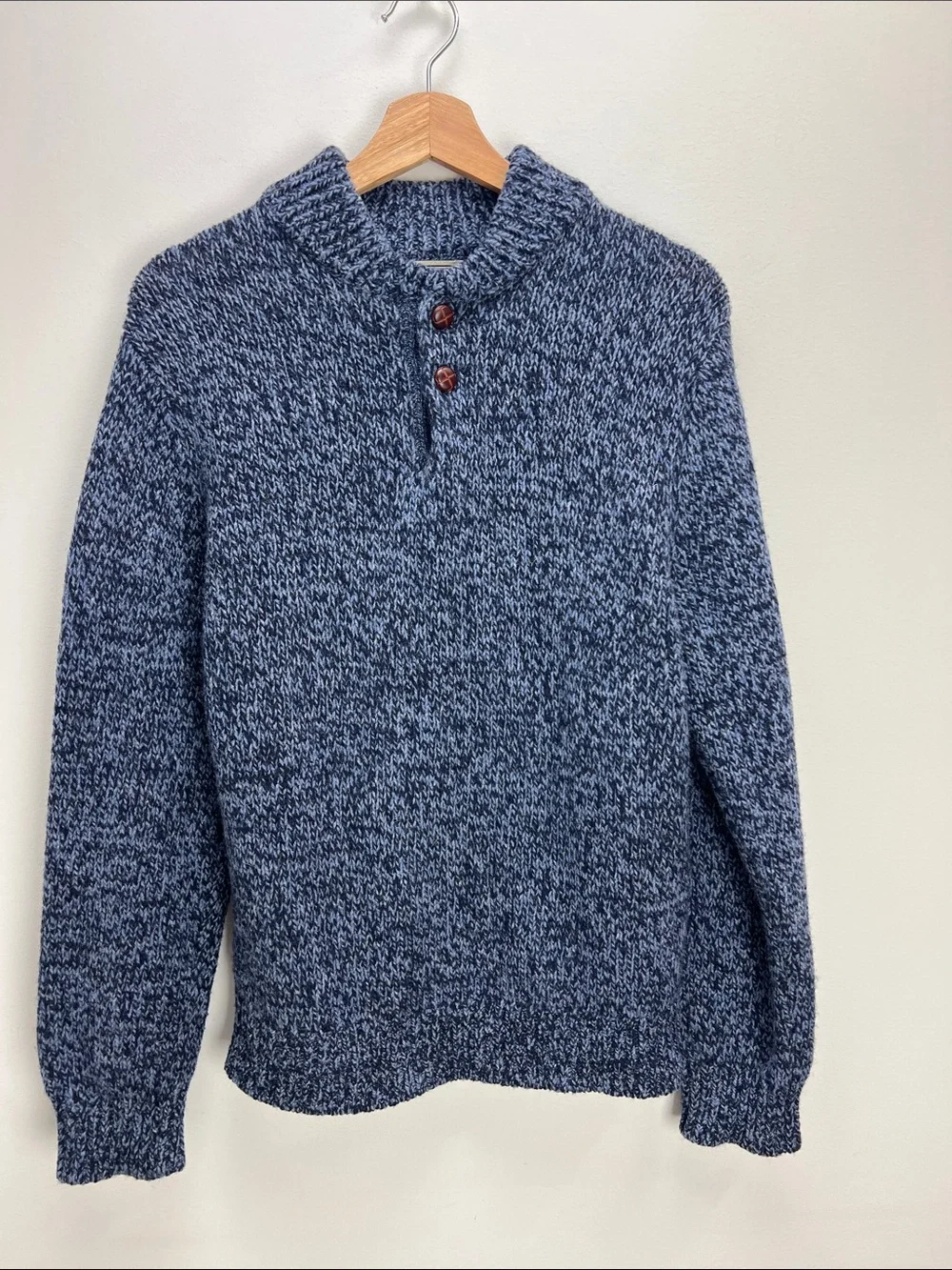 Vintage L.L. Bean Classic Ragg Wool Sweater Henley Blue Lambswool Mens Small
